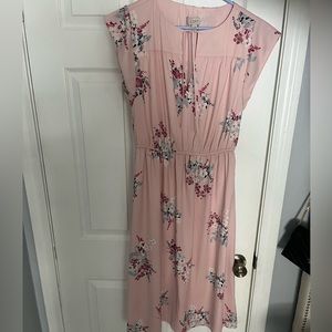 LOFT pink floral midi dress